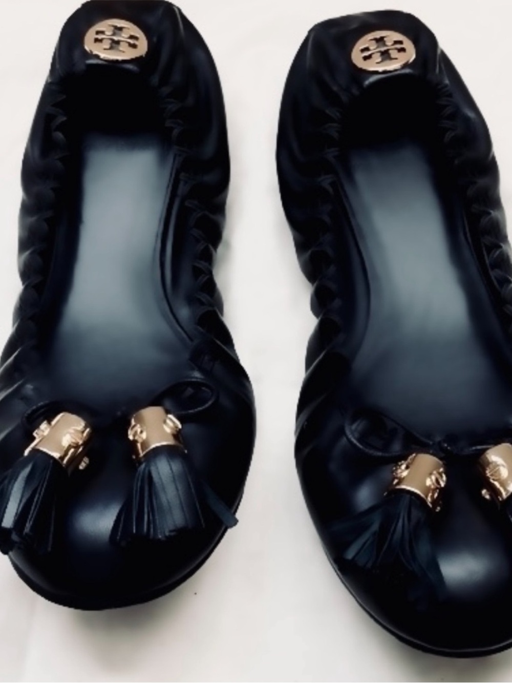 Tory Burch Black Reese Tassel Ballet Bow Flats, New